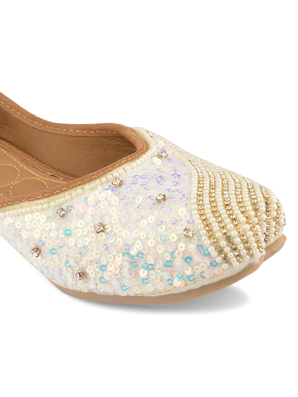 Desi Colour Women Indian Ethnic Footwear-White Pearl Shine | Grocsy