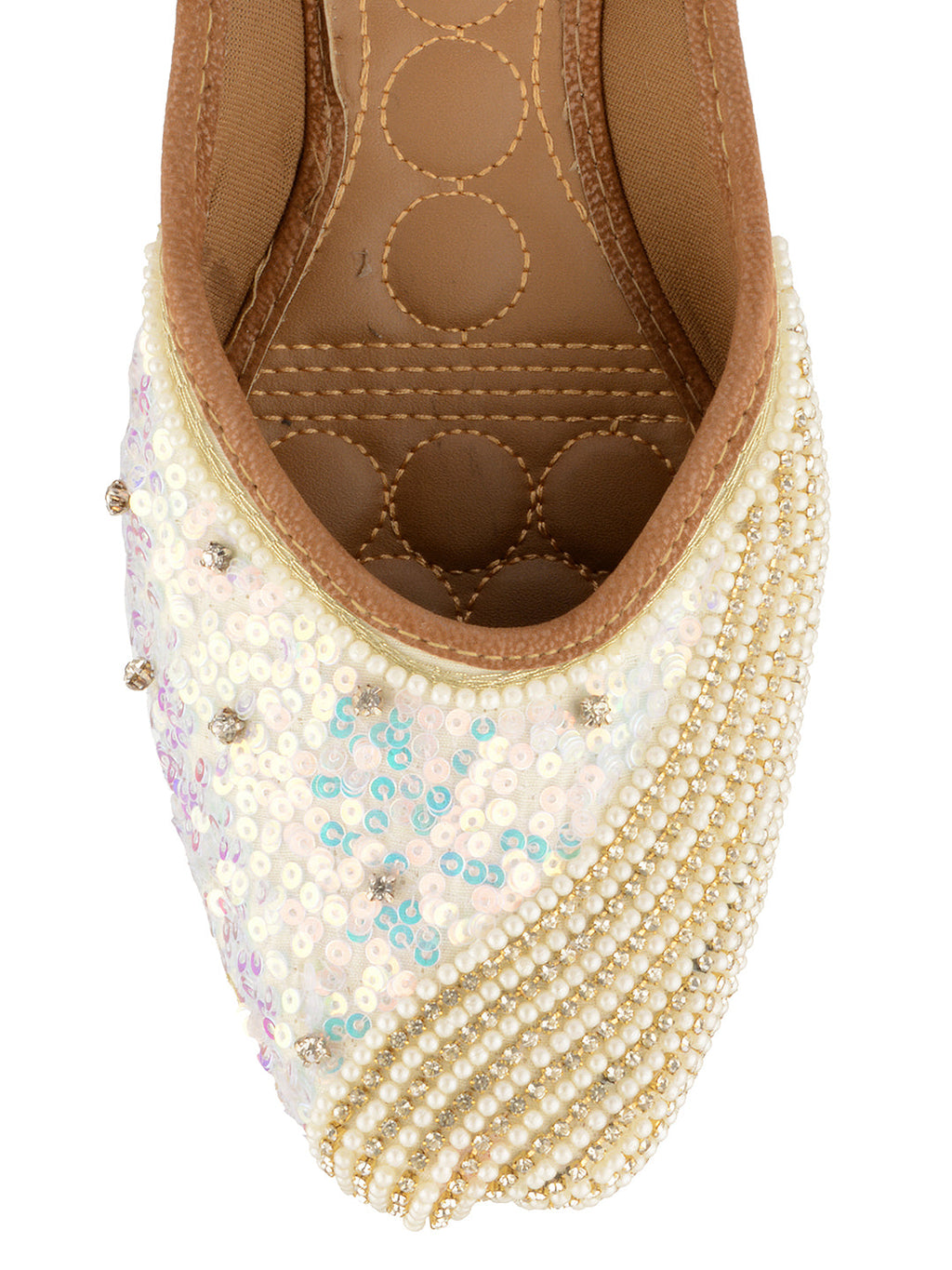 Desi Colour Women Indian Ethnic Footwear-White Pearl Shine | Grocsy