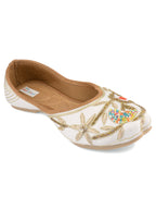Desi Colour Women Indian Ethnic Footwear-Party Wear White Multicolour Floral | Grocsy