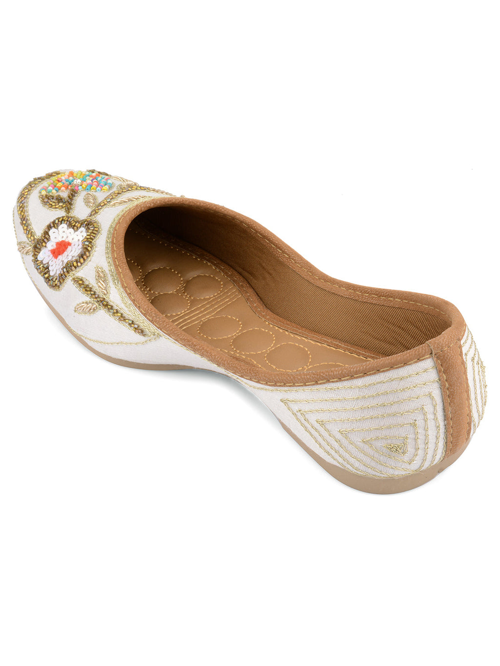 Desi Colour Women Indian Ethnic Footwear-Party Wear White Multicolour Floral | Grocsy