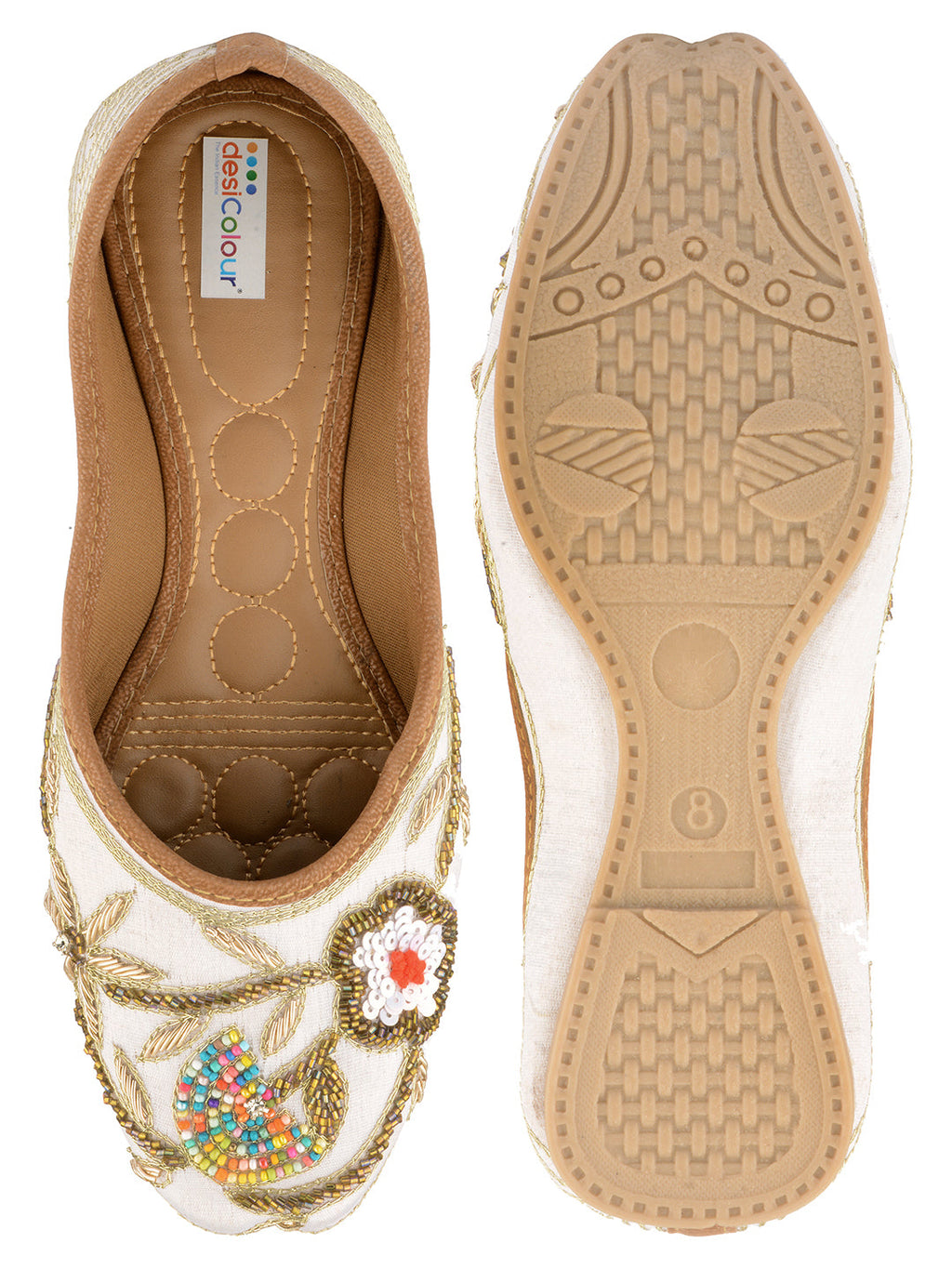 Desi Colour Women Indian Ethnic Footwear-Party Wear White Multicolour Floral | Grocsy