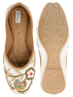 Desi Colour Women Indian Ethnic Footwear-Party Wear White Multicolour Floral | Grocsy