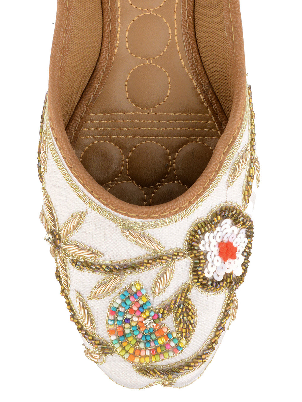 Desi Colour Women Indian Ethnic Footwear-Party Wear White Multicolour Floral | Grocsy