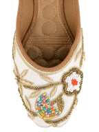 Desi Colour Women Indian Ethnic Footwear-Party Wear White Multicolour Floral | Grocsy