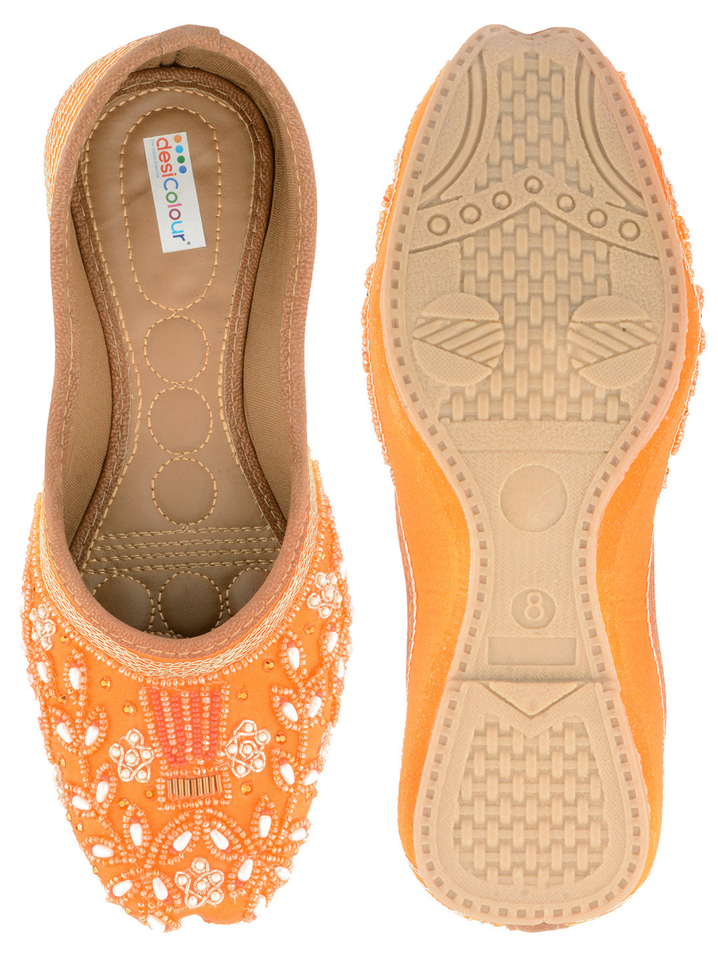 Desi Colour Women Indian Ethnic Footwear-Party Wear Orange Pearl | Grocsy