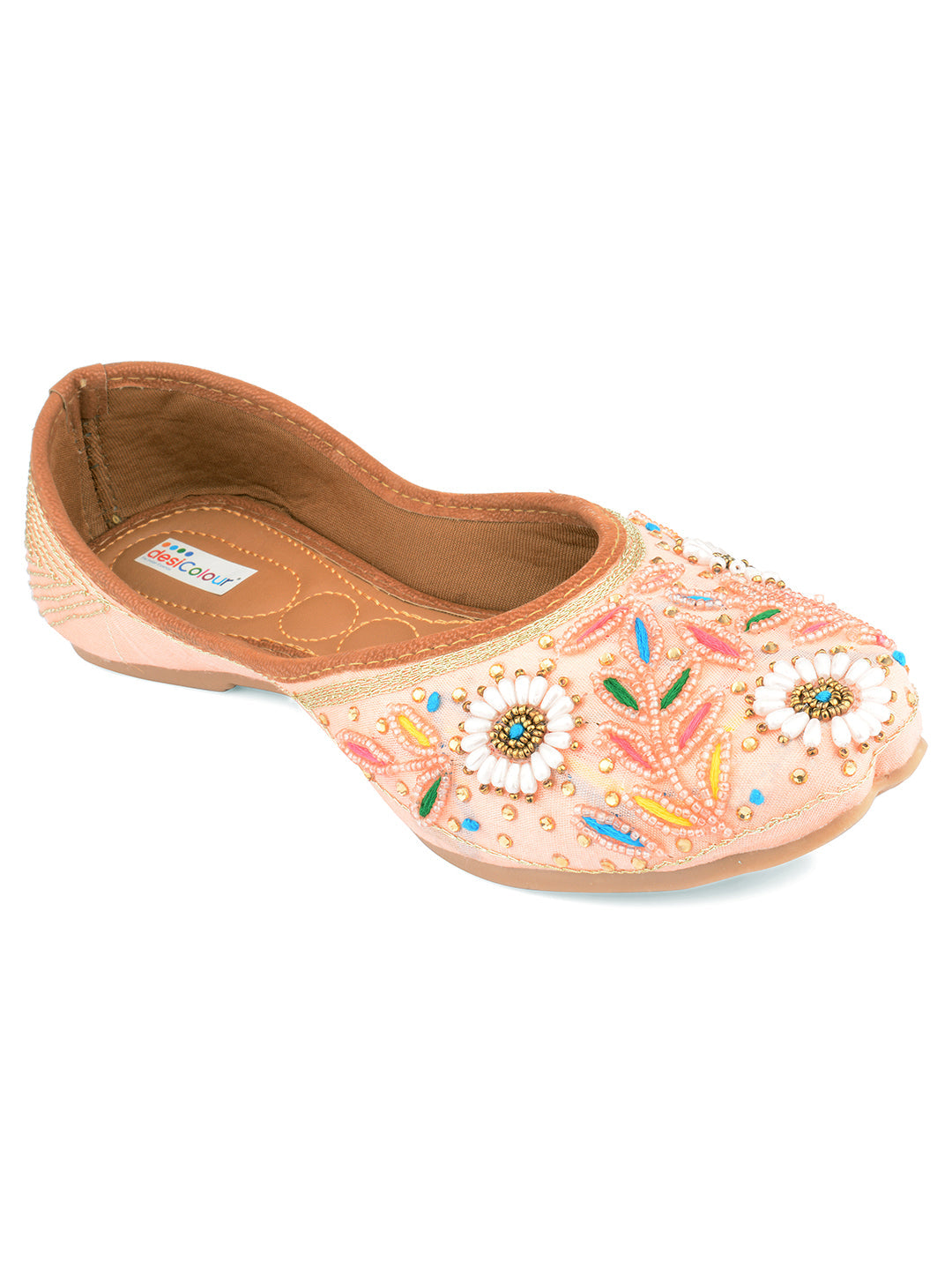 Desi Colour Women Indian Ethnic Footwear-Party Wear Peach Pearl | Grocsy