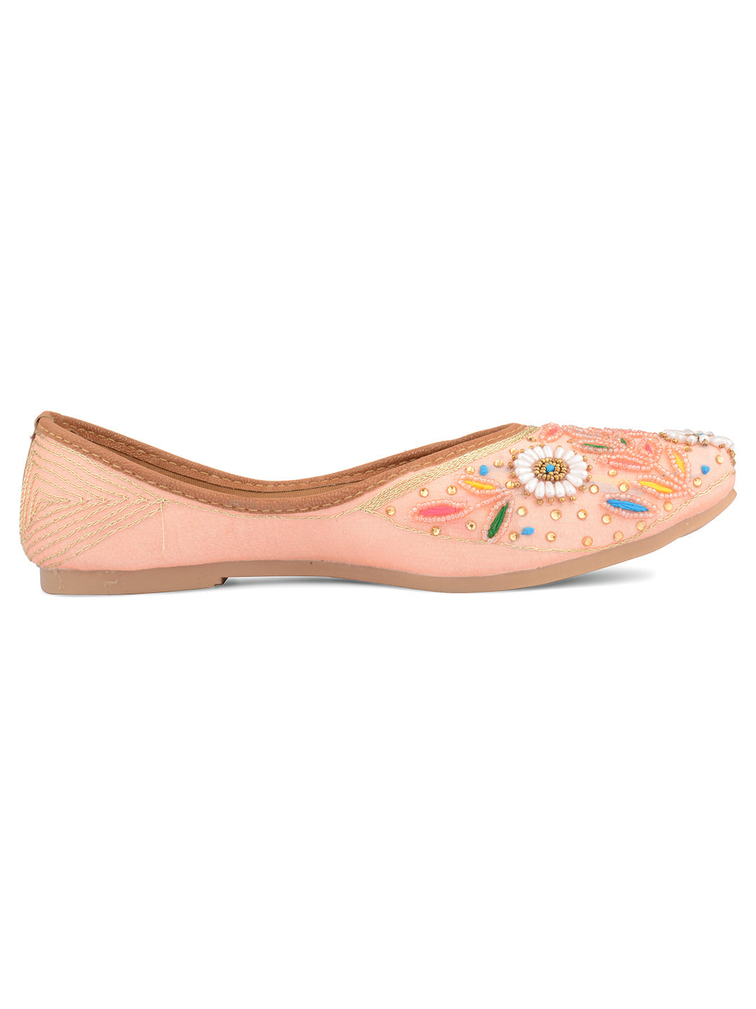 Desi Colour Women Indian Ethnic Footwear-Party Wear Peach Pearl | Grocsy
