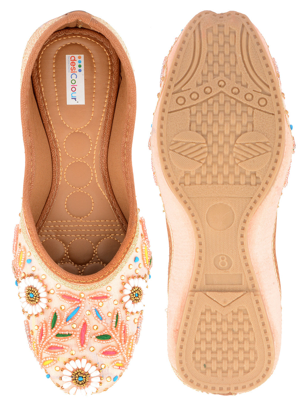 Desi Colour Women Indian Ethnic Footwear-Party Wear Peach Pearl | Grocsy