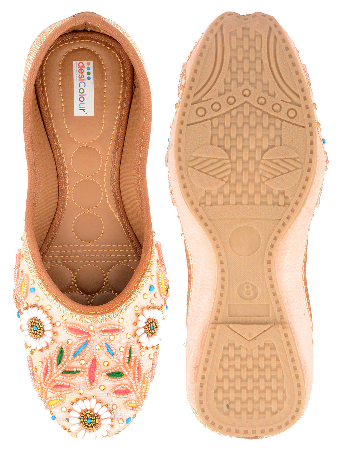 Desi Colour Women Indian Ethnic Footwear-Party Wear Peach Pearl | Grocsy