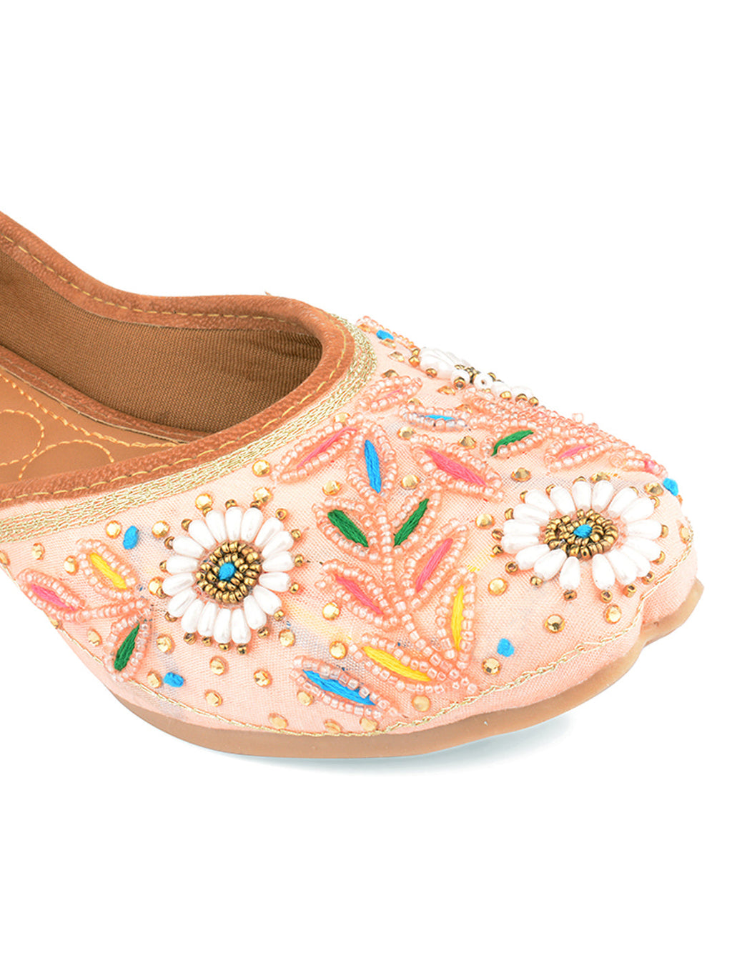 Desi Colour Women Indian Ethnic Footwear-Party Wear Peach Pearl | Grocsy
