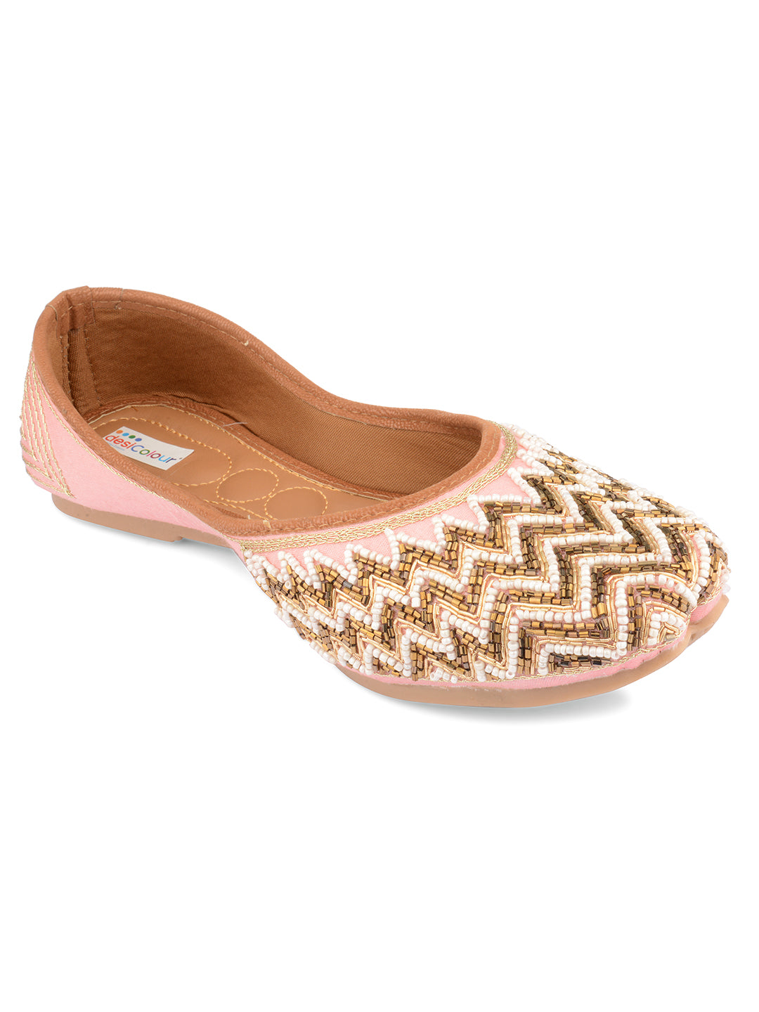 Desi Colour Women Indian Ethnic Footwear-Party Wear Pink Pearl Zigzag | Grocsy