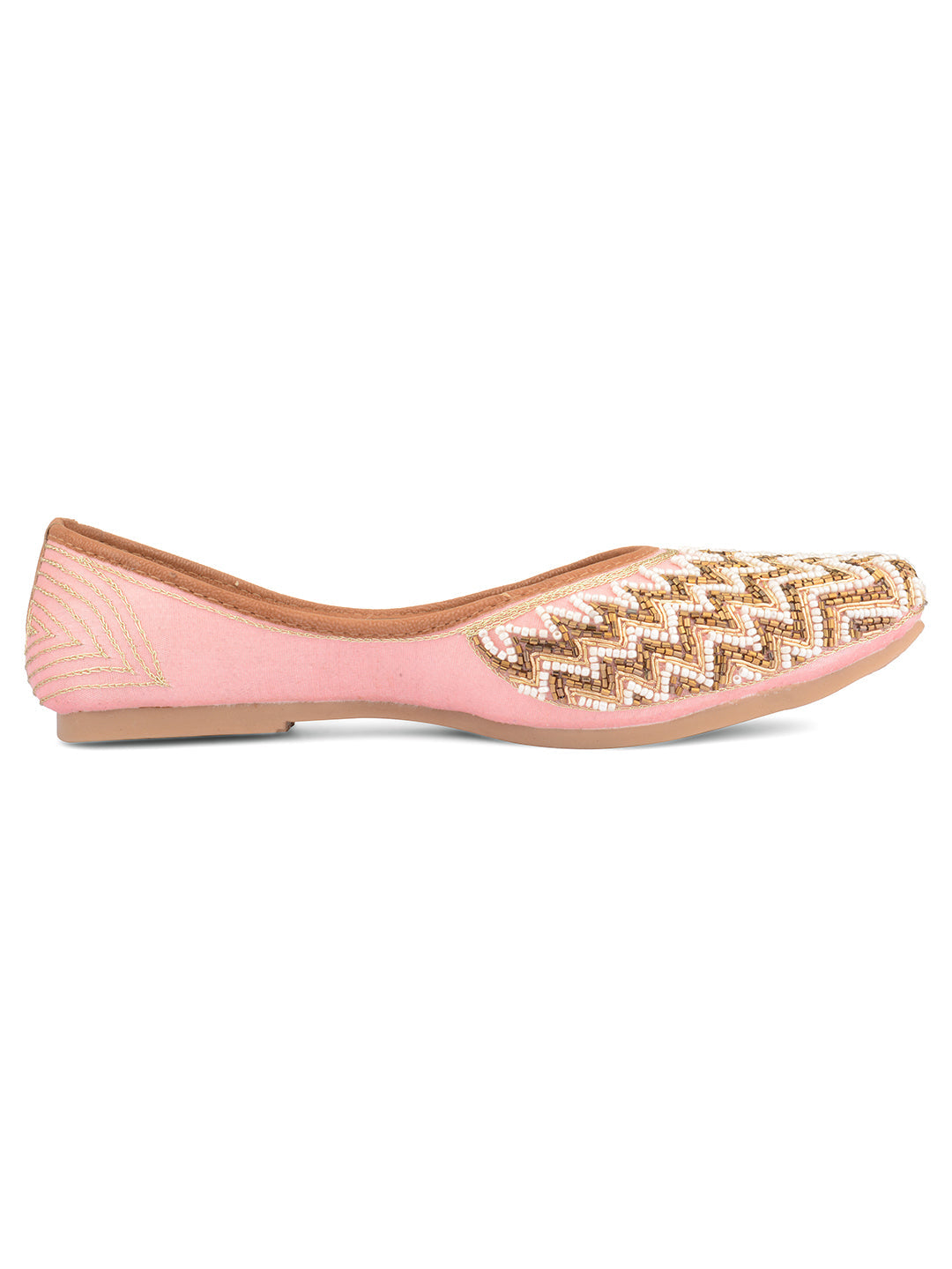 Desi Colour Women Indian Ethnic Footwear-Party Wear Pink Pearl Zigzag | Grocsy