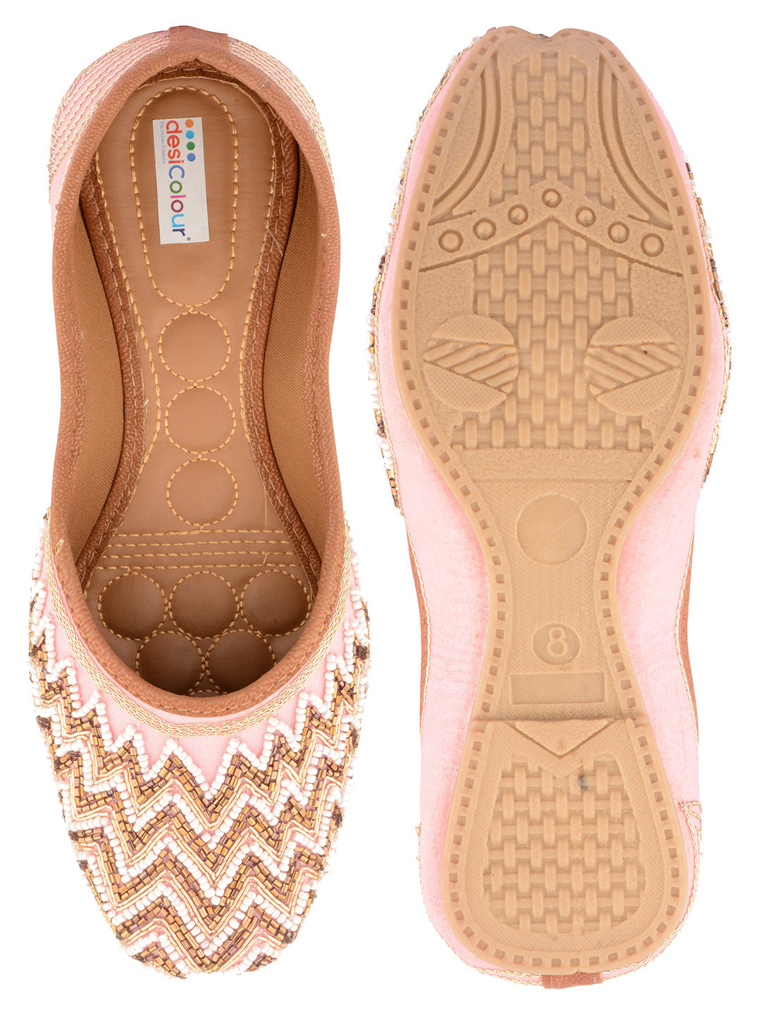 Desi Colour Women Indian Ethnic Footwear-Party Wear Pink Pearl Zigzag | Grocsy