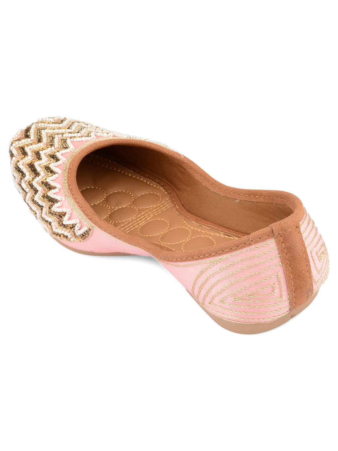 Desi Colour Women Indian Ethnic Footwear-Party Wear Pink Pearl Zigzag | Grocsy