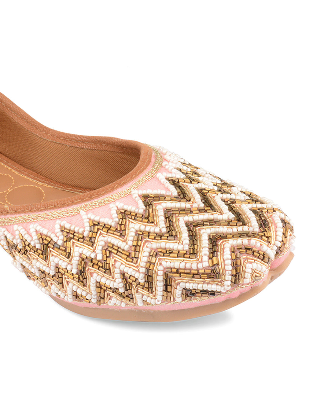 Desi Colour Women Indian Ethnic Footwear-Party Wear Pink Pearl Zigzag | Grocsy