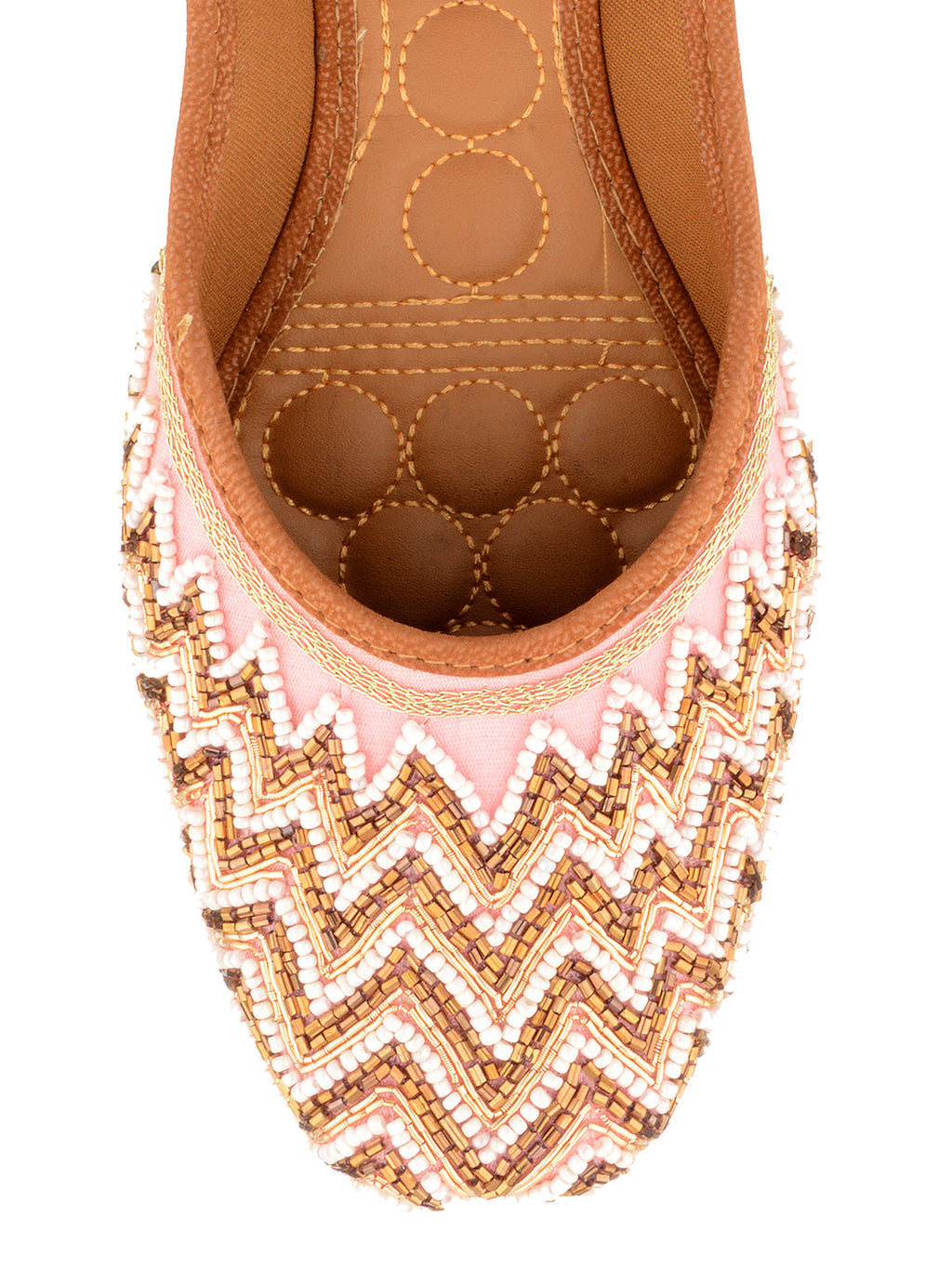 Desi Colour Women Indian Ethnic Footwear-Party Wear Pink Pearl Zigzag | Grocsy