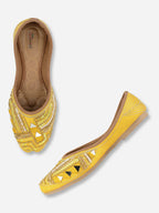 Desi Colour Women Indian Ethnic Footwear-Yellow Mirror Emb | Grocsy