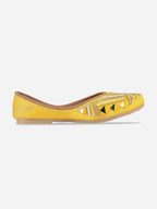 Desi Colour Women Indian Ethnic Footwear-Yellow Mirror Emb | Grocsy