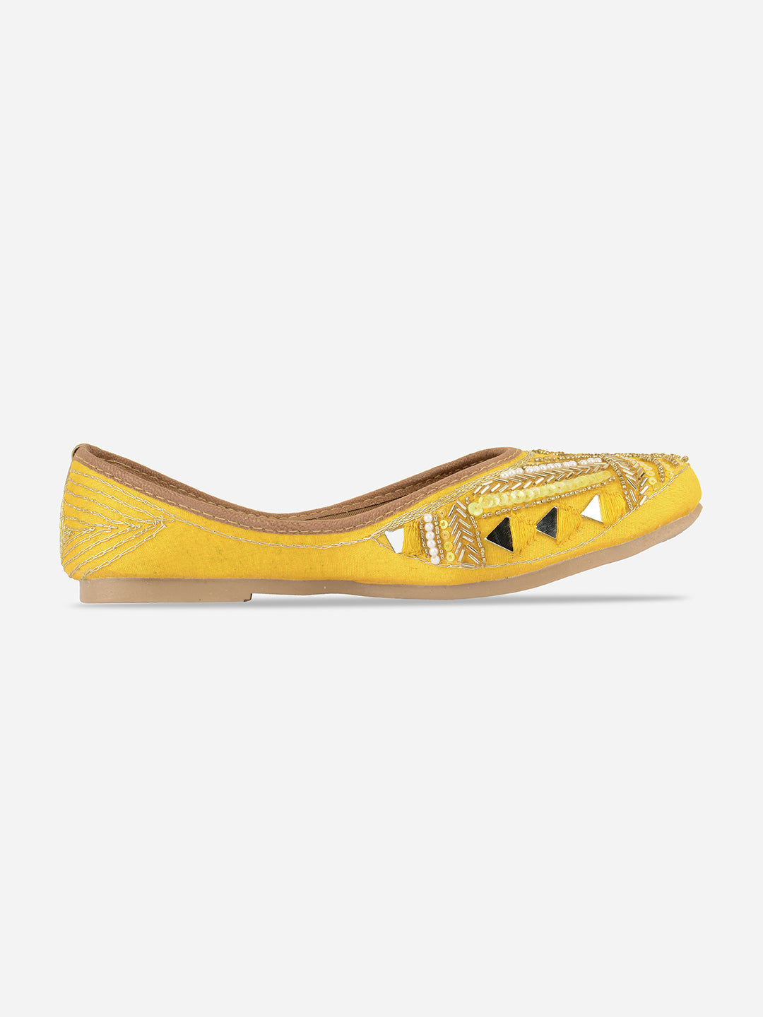 Desi Colour Women Indian Ethnic Footwear-Yellow Mirror Emb | Grocsy