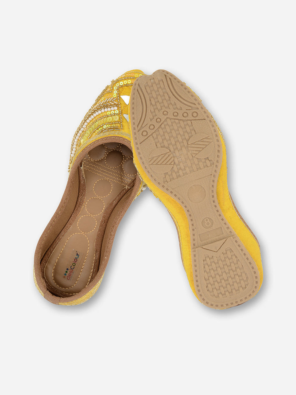 Desi Colour Women Indian Ethnic Footwear-Yellow Mirror Emb | Grocsy