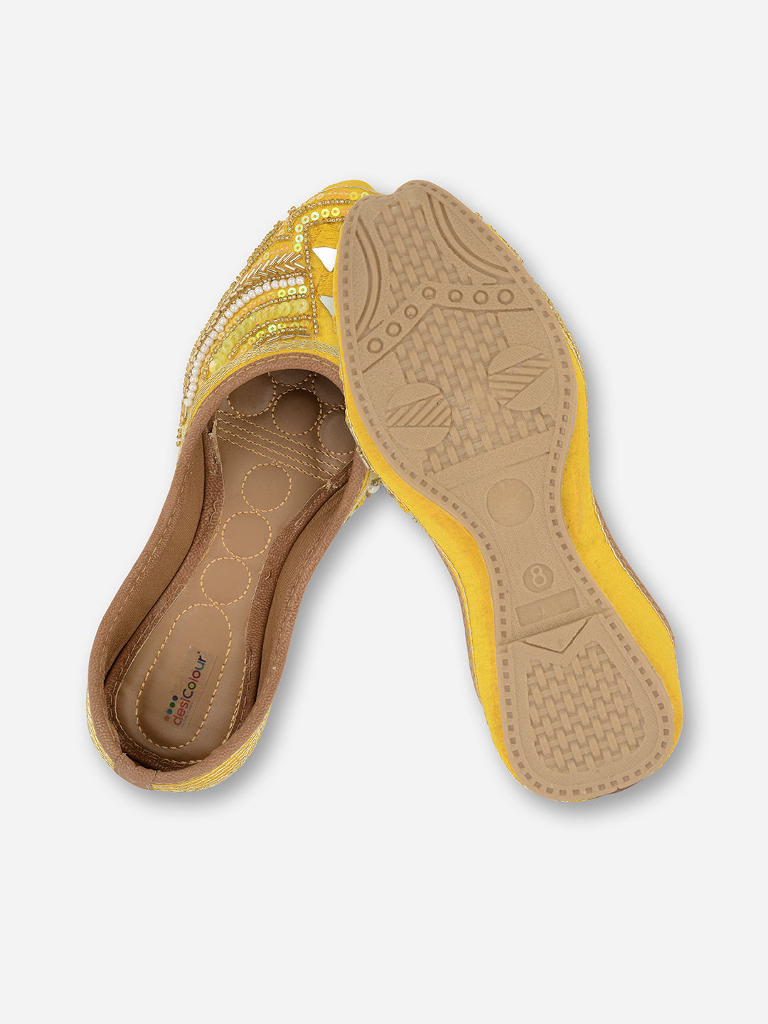 Desi Colour Women Indian Ethnic Footwear-Yellow Mirror Emb | Grocsy