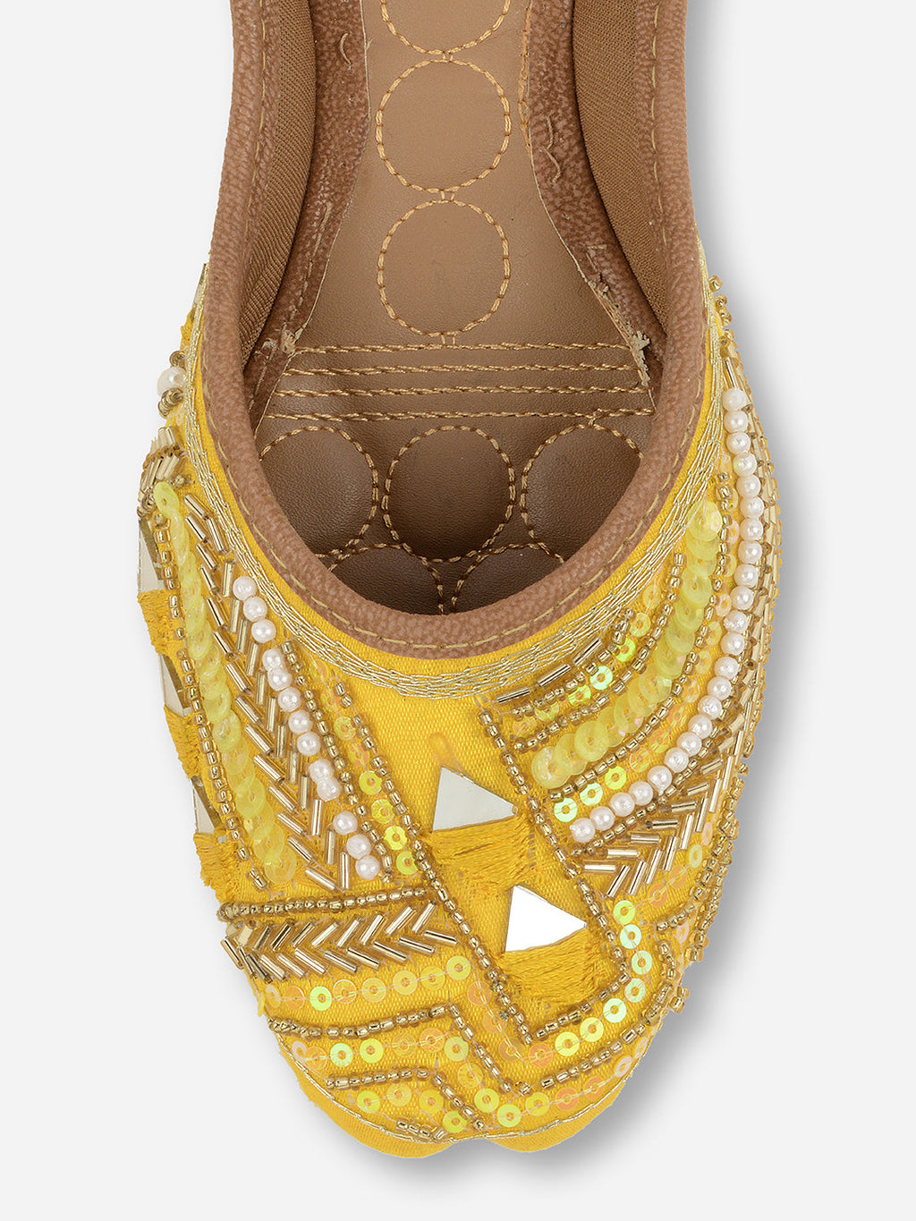 Desi Colour Women Indian Ethnic Footwear-Yellow Mirror Emb | Grocsy