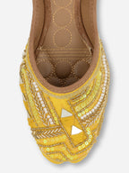 Desi Colour Women Indian Ethnic Footwear-Yellow Mirror Emb | Grocsy