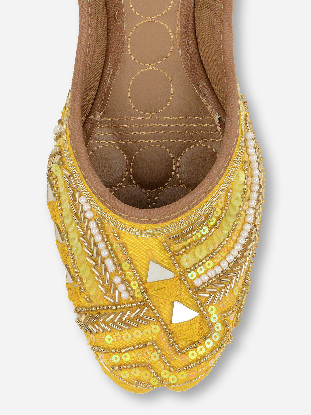 Desi Colour Women Indian Ethnic Footwear-Yellow Mirror Emb | Grocsy