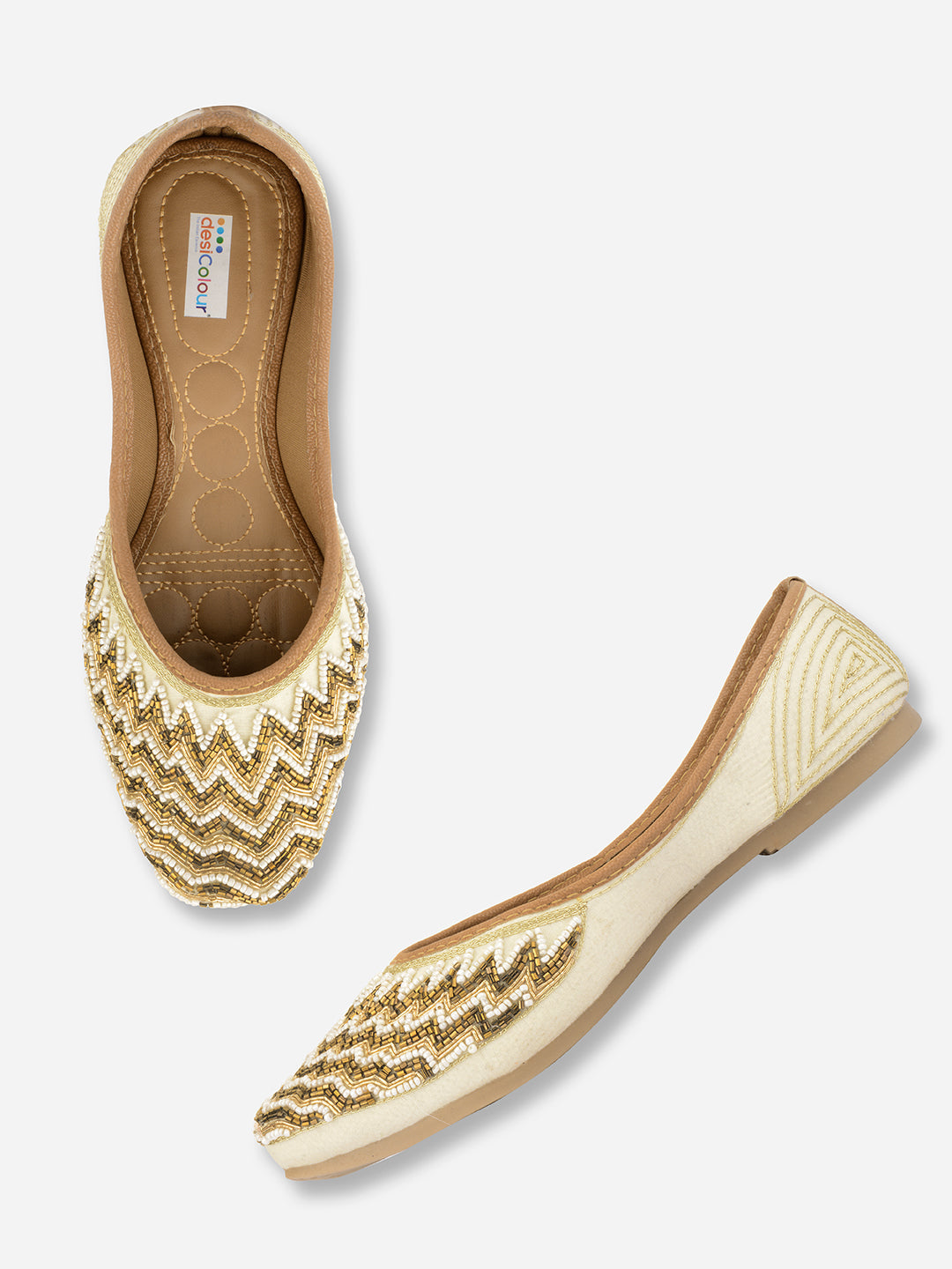 Desi Colour Women Indian Ethnic Footwear-Gold Zigzag | Grocsy