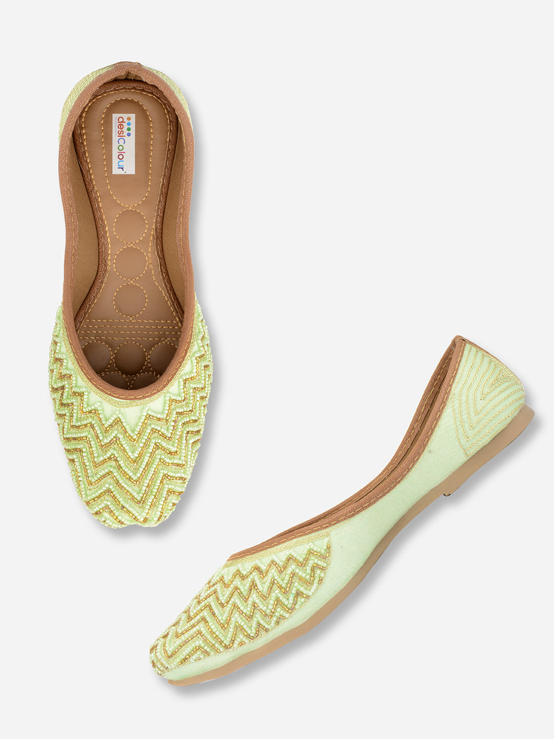 Desi Colour Women Indian Ethnic Footwear-Sea Green Zigzag | Grocsy