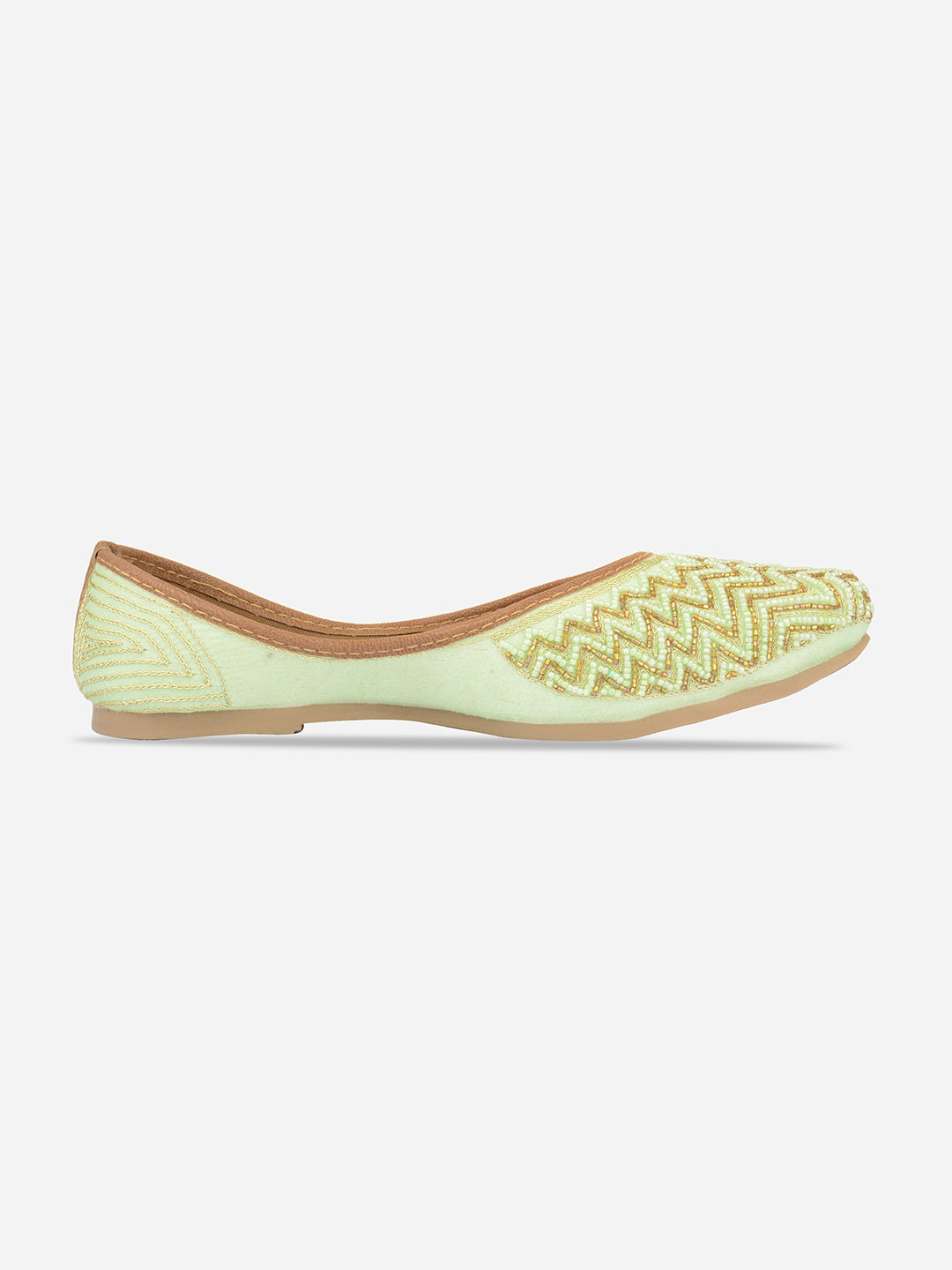 Desi Colour Women Indian Ethnic Footwear-Sea Green Zigzag | Grocsy