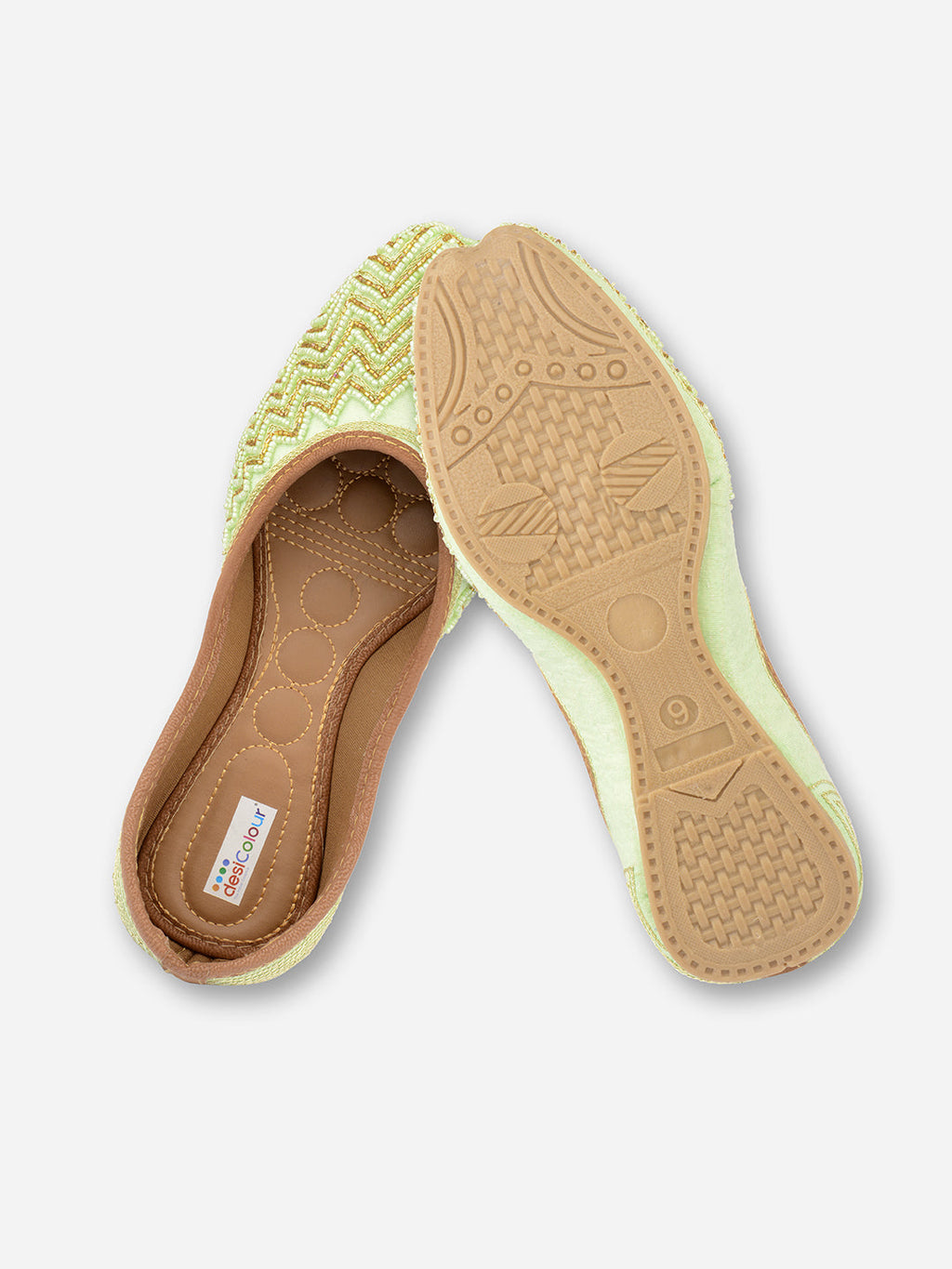 Desi Colour Women Indian Ethnic Footwear-Sea Green Zigzag | Grocsy