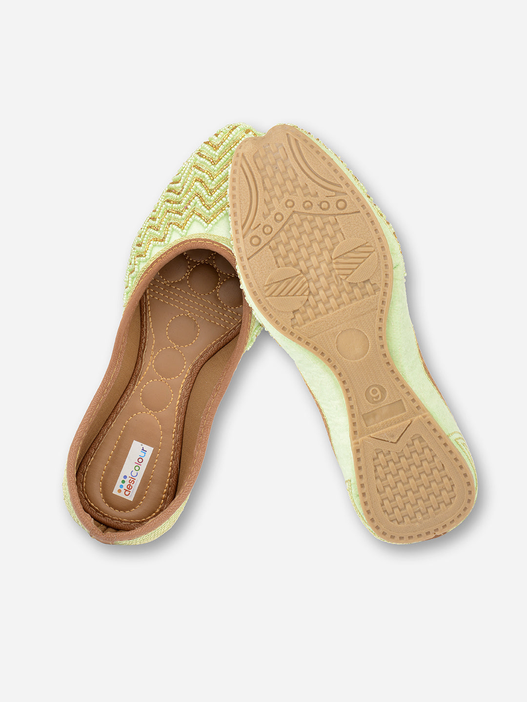 Desi Colour Women Indian Ethnic Footwear-Sea Green Zigzag | Grocsy