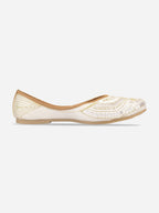 Desi Colour Women Indian Ethnic Footwear-White Mirror Emb | Grocsy