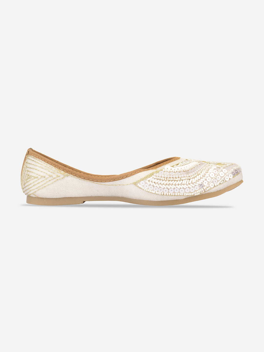 Desi Colour Women Indian Ethnic Footwear-White Mirror Emb | Grocsy