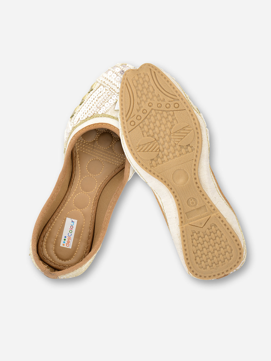 Desi Colour Women Indian Ethnic Footwear-White Mirror Emb | Grocsy