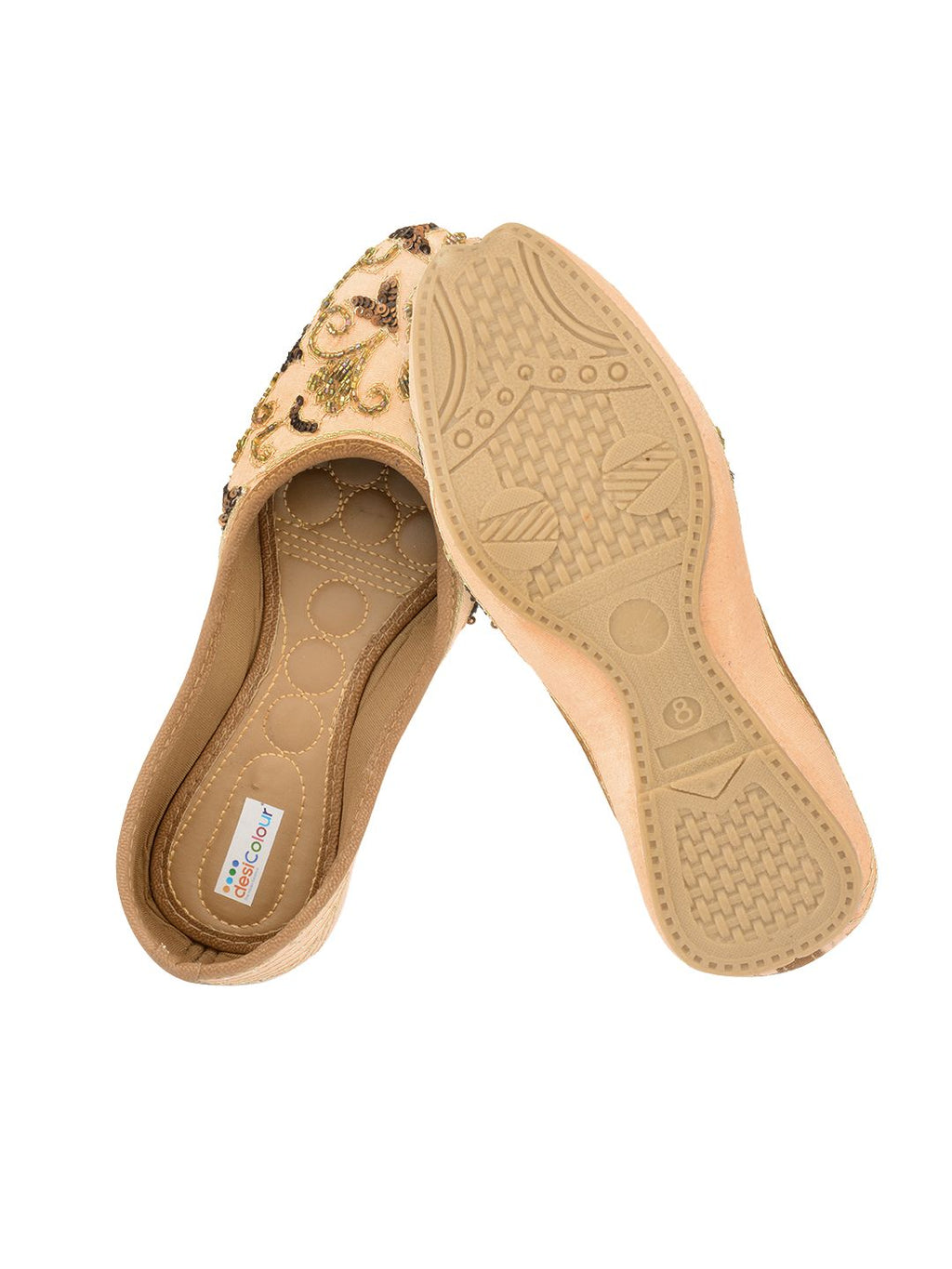 Desi Colour Women Indian Ethnic Footwear-Peach Gold Emb | Grocsy