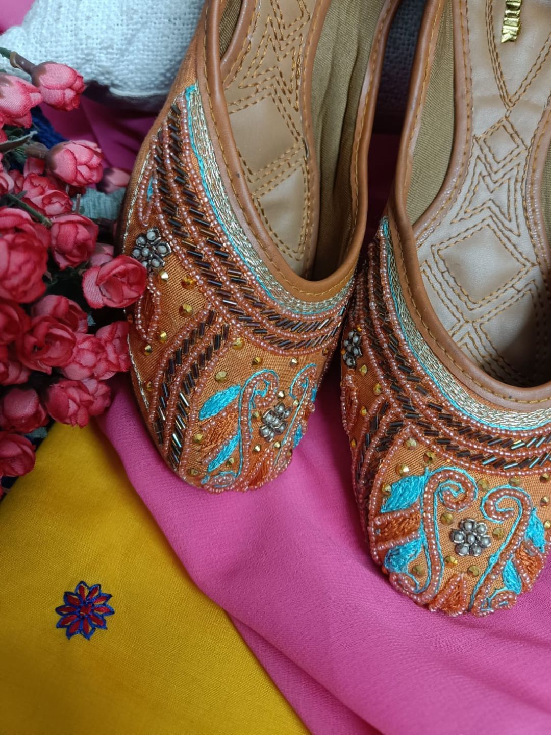 Desi Colour Women Indian Ethnic Footwear-Orange Emb | Grocsy