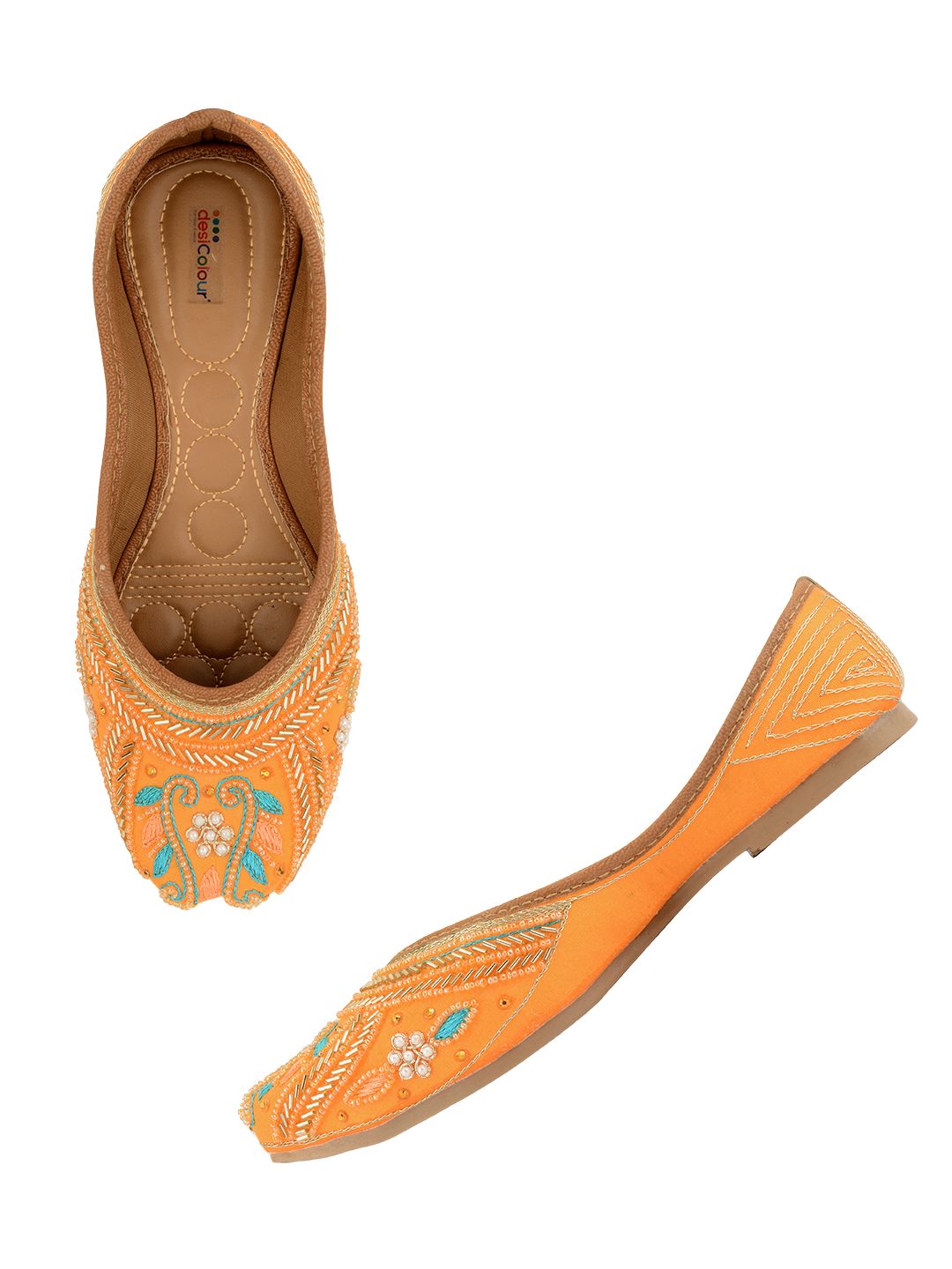 Desi Colour Women Indian Ethnic Footwear-Orange Emb | Grocsy