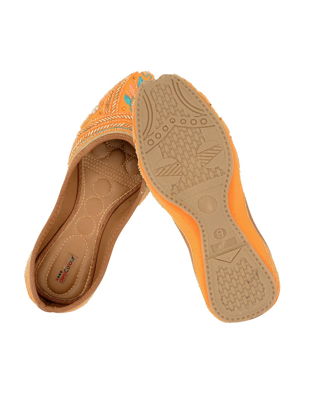 Desi Colour Women Indian Ethnic Footwear-Orange Emb | Grocsy