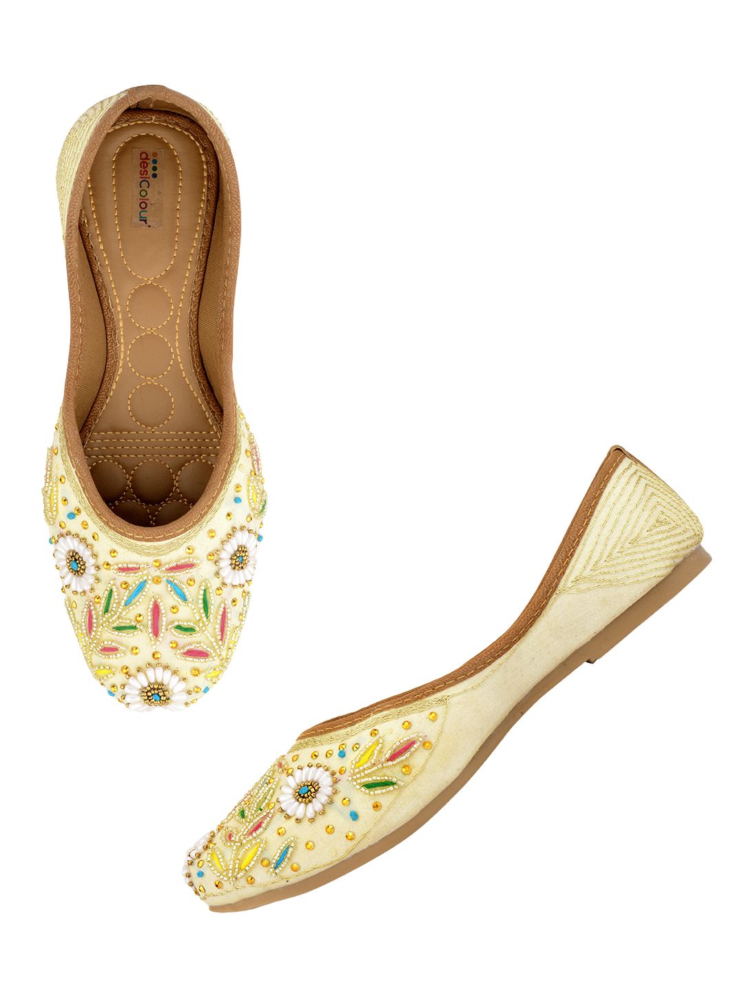 Desi Colour Women Indian Ethnic Footwear-Off White MultiColour | Grocsy