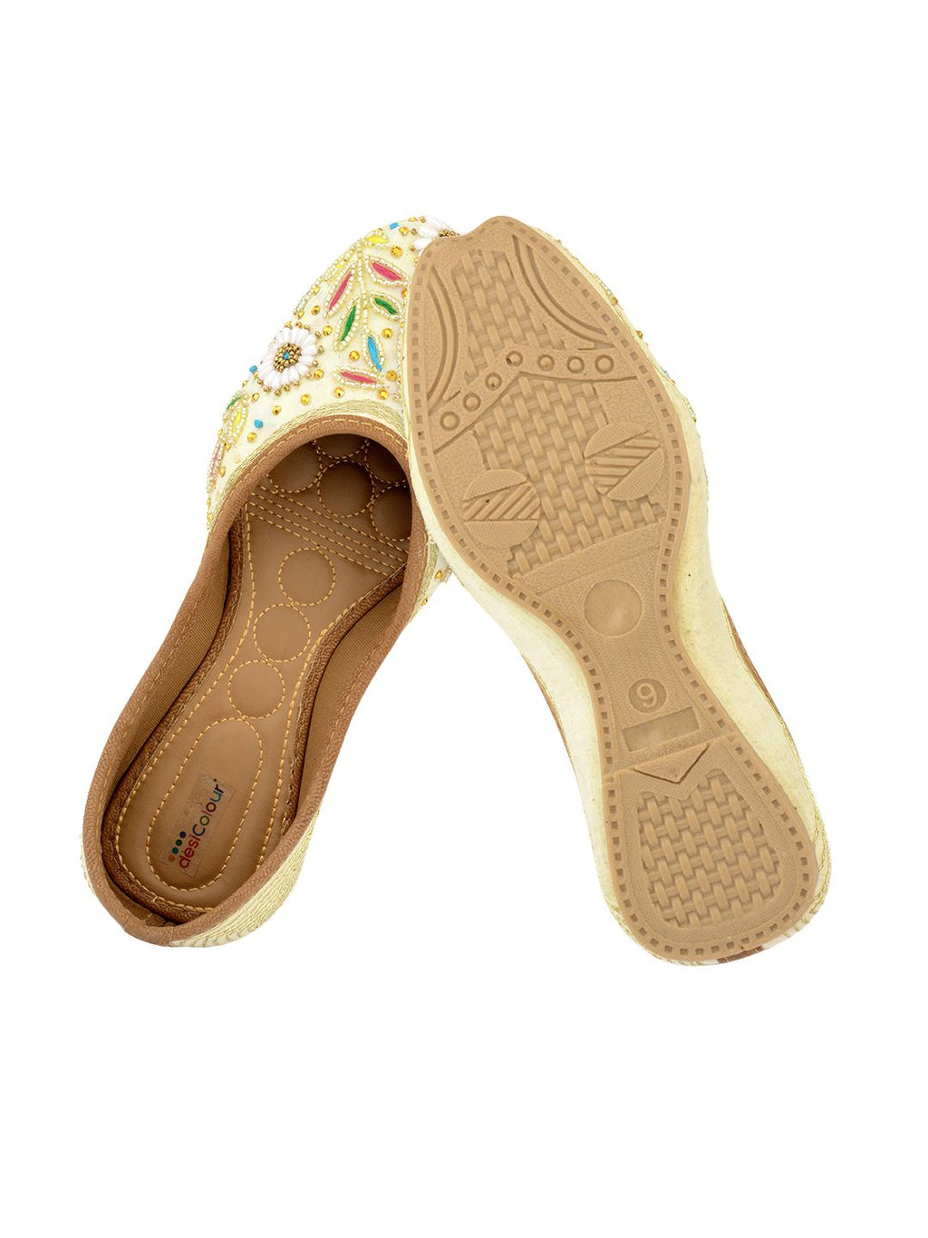 Desi Colour Women Indian Ethnic Footwear-Off White MultiColour | Grocsy