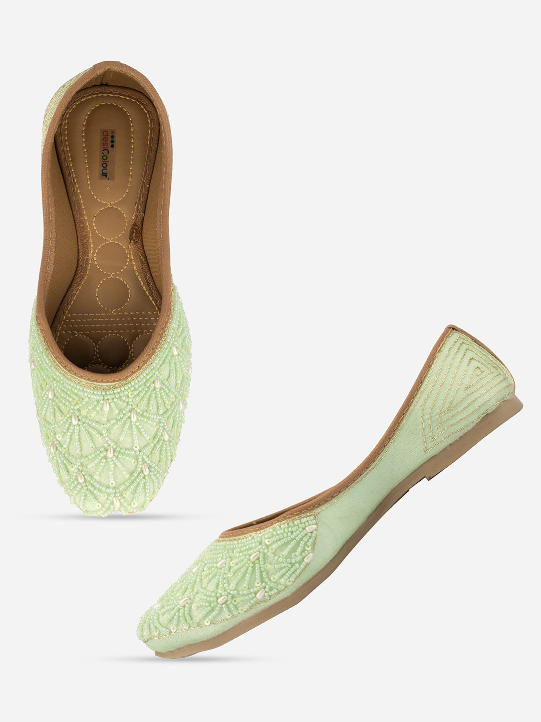 Desi Colour Women Indian Ethnic Footwear-Sea Green Pearl Web | Grocsy