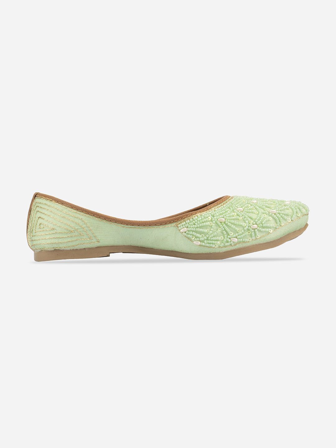 Desi Colour Women Indian Ethnic Footwear-Sea Green Pearl Web | Grocsy