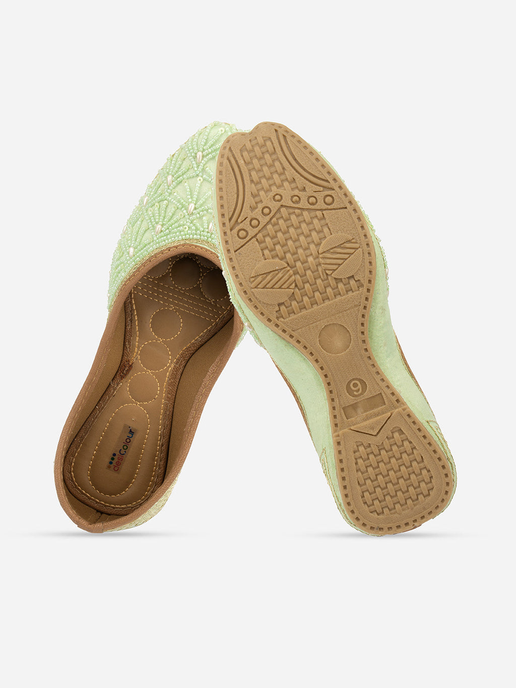 Desi Colour Women Indian Ethnic Footwear-Sea Green Pearl Web | Grocsy