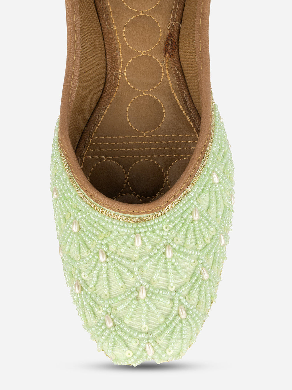 Desi Colour Women Indian Ethnic Footwear-Sea Green Pearl Web | Grocsy