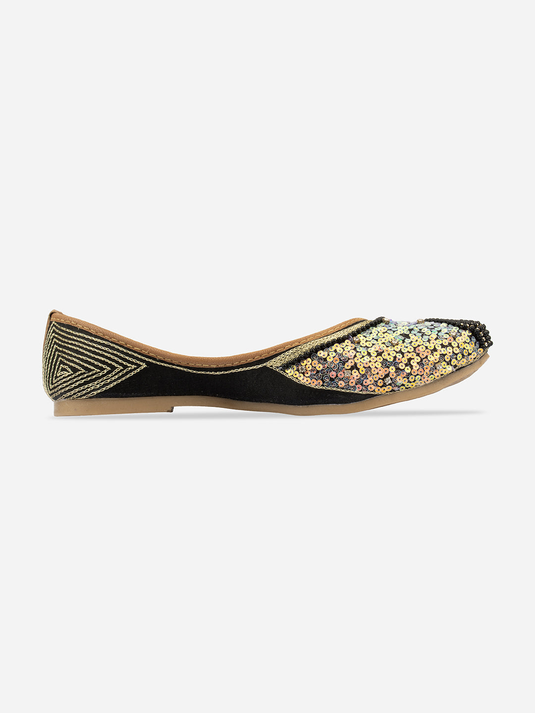 Desi Colour Women Indian Ethnic Footwear-Black Pearl Shine | Grocsy