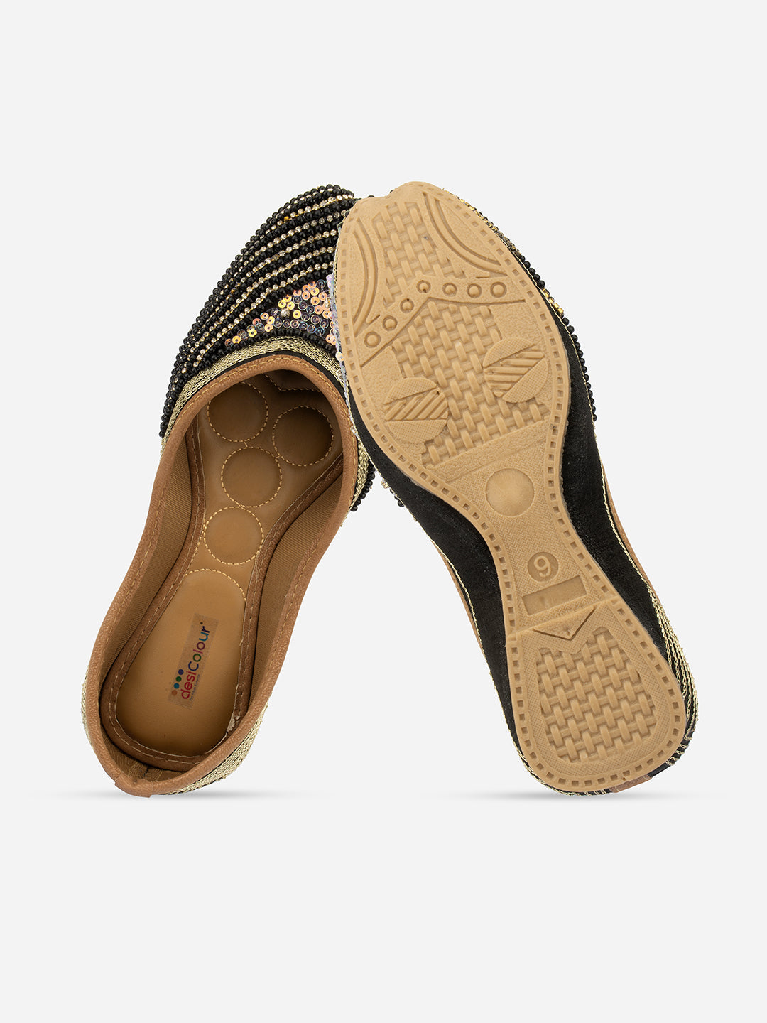 Desi Colour Women Indian Ethnic Footwear-Black Pearl Shine | Grocsy