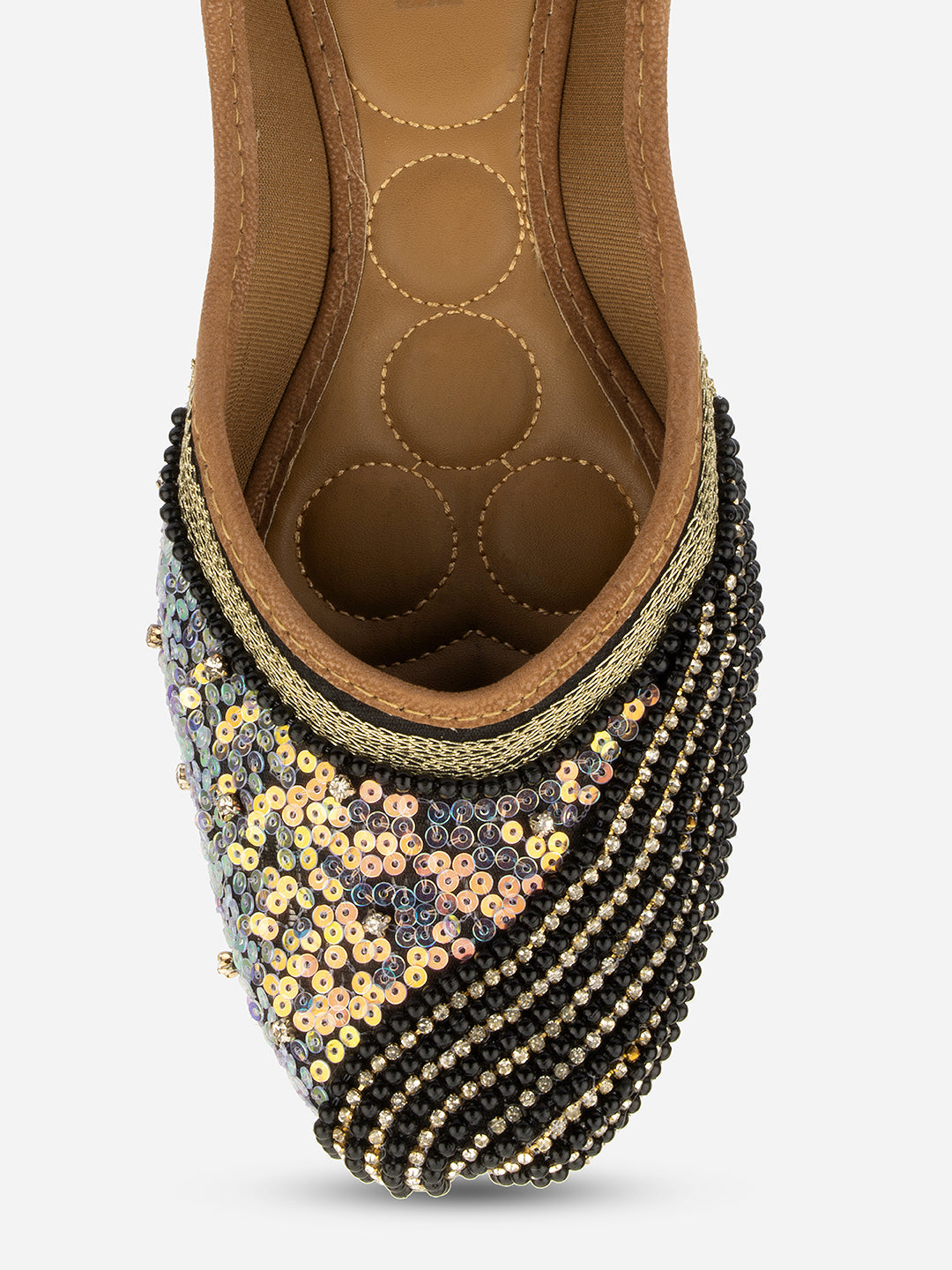 Desi Colour Women Indian Ethnic Footwear-Black Pearl Shine | Grocsy