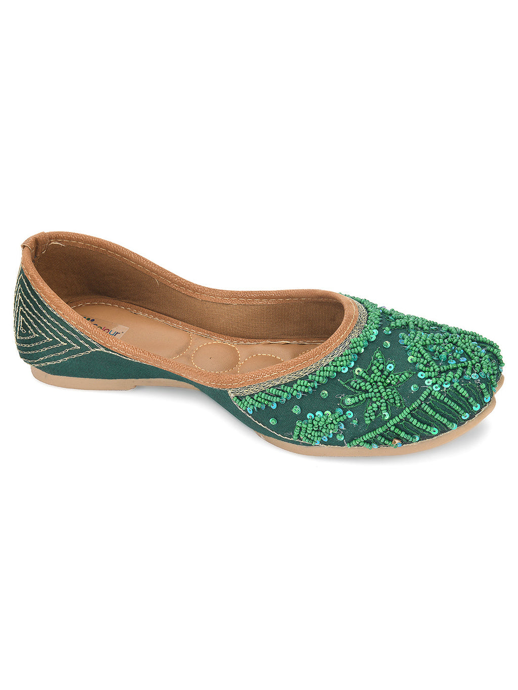 Desi Colour Women Indian Ethnic Footwear-Green Pearl | Grocsy